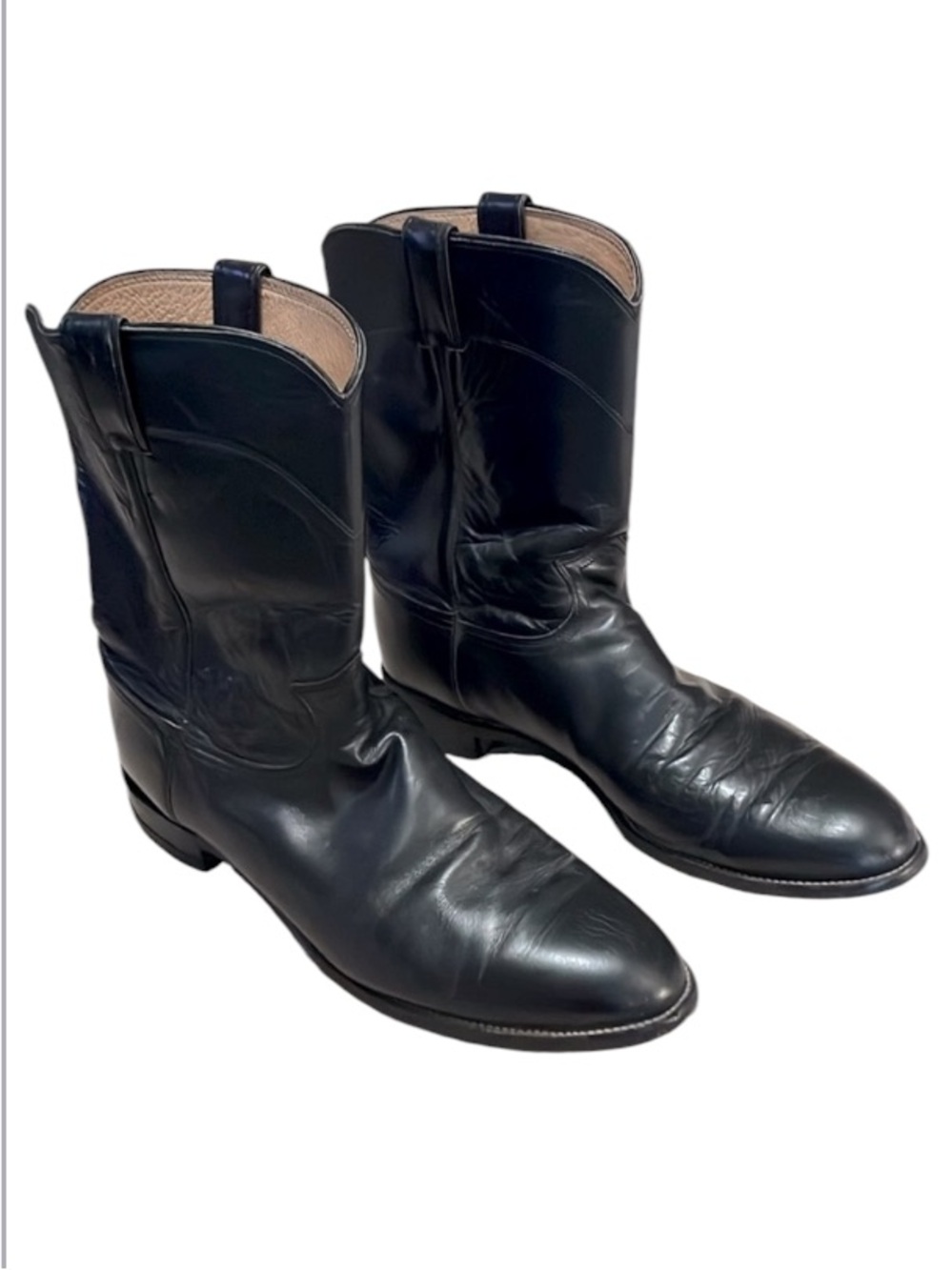 Justin 10” Men’s Roper Style 3133 Made In USA Black Leather Mid Calf Boots Sz 13